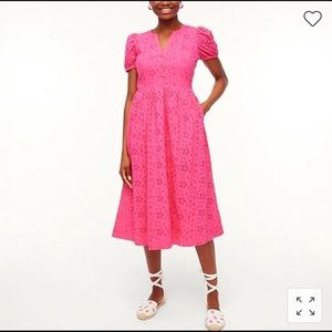 JCREW EYELET MIDI DRESS HOT PINK